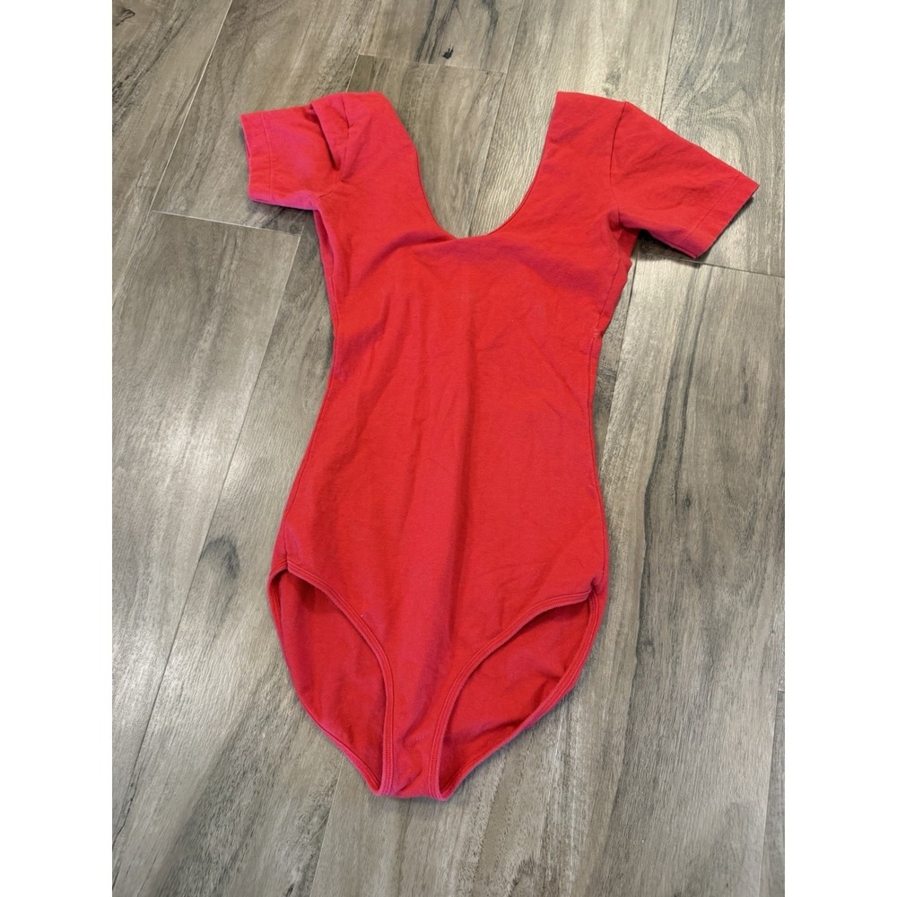 VINTAGE Y2K American Apparel Dance Red Bodysuit Sz Small Made In USA